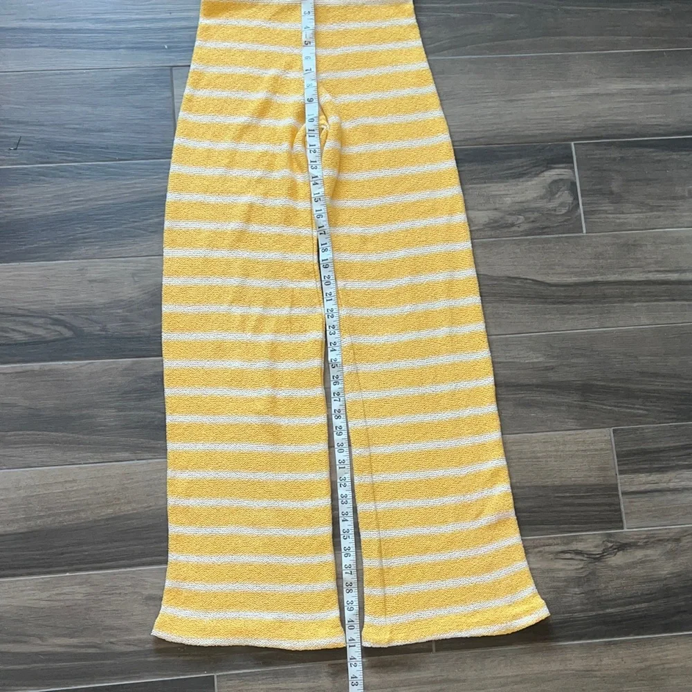 Zara | Knit Pant High Waisted Flare Leg Yellow Striped Elastic Waistband Small - Picture 10 of 12
